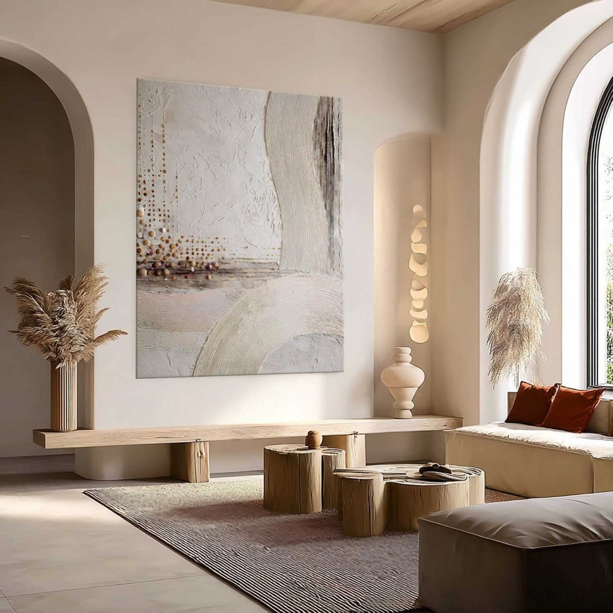 Wall Art Minimalist 3D Gold Dotted Flowing Waves