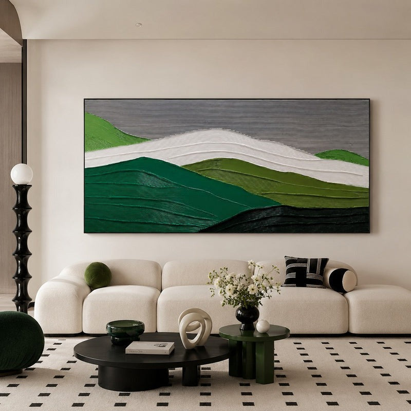 Plaster Art Layered Green White Landscape Textured