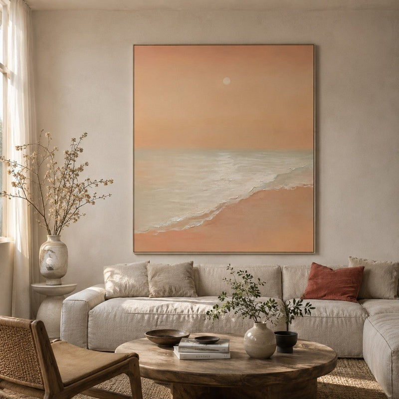 Wabi-Sabi Wall Soft Pink Beach Sunset Abstract Painting
