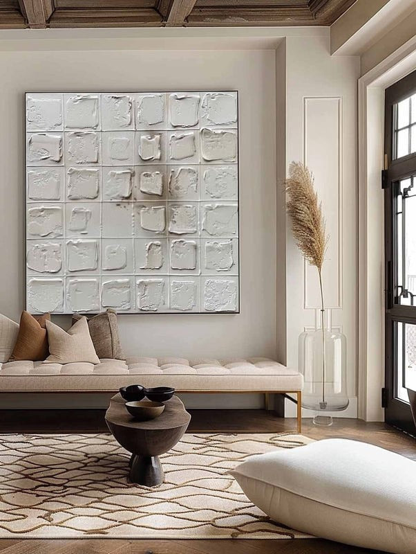 Wall Art Neutral Grid Textured Relief