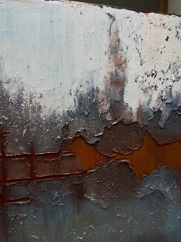Wall Art Abstract Rustic Grid Blue Orange
