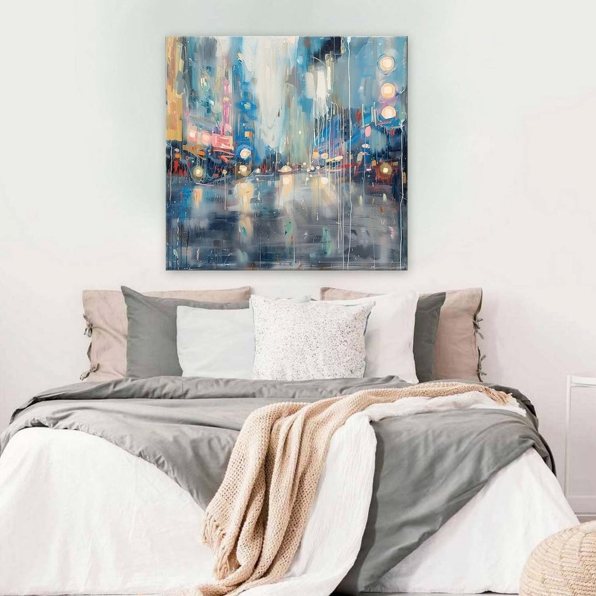 Wall Art Glowing City Lights Rainy Street