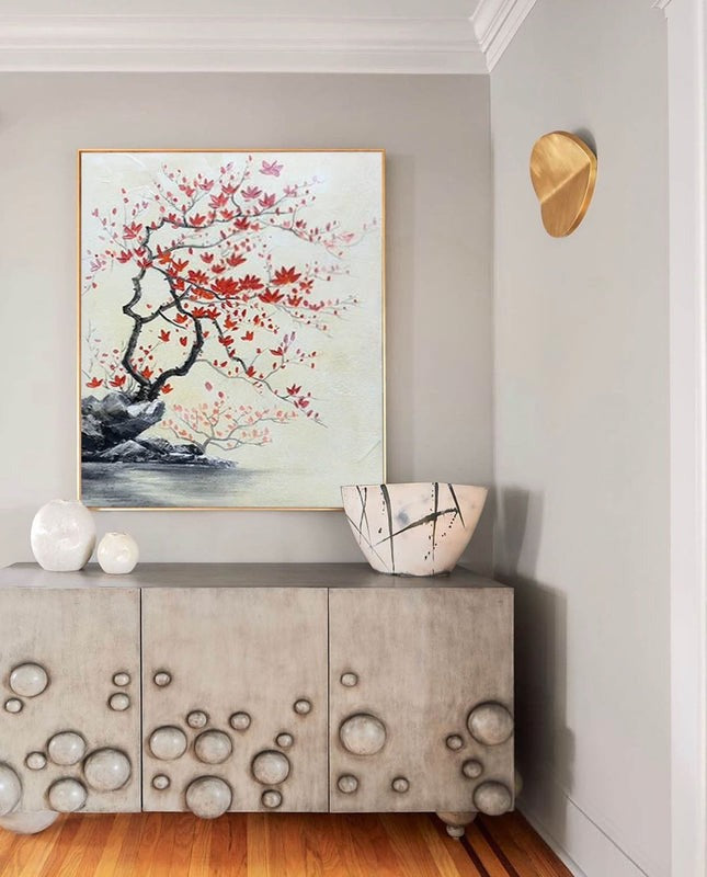 Wall Art Oriental Maple Blossom Rock Landscape