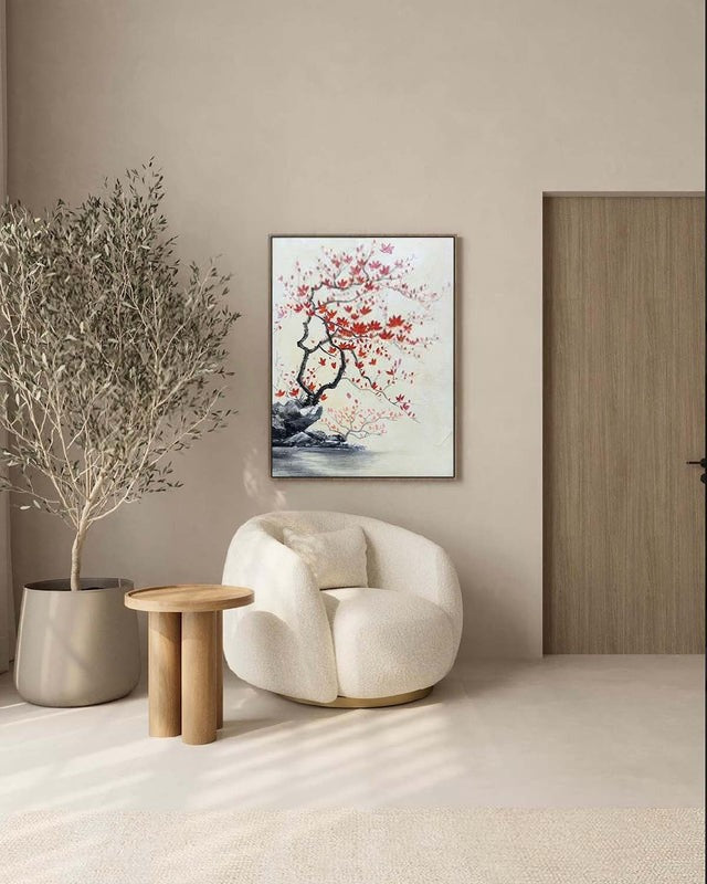 Wall Art Oriental Maple Blossom Rock Landscape