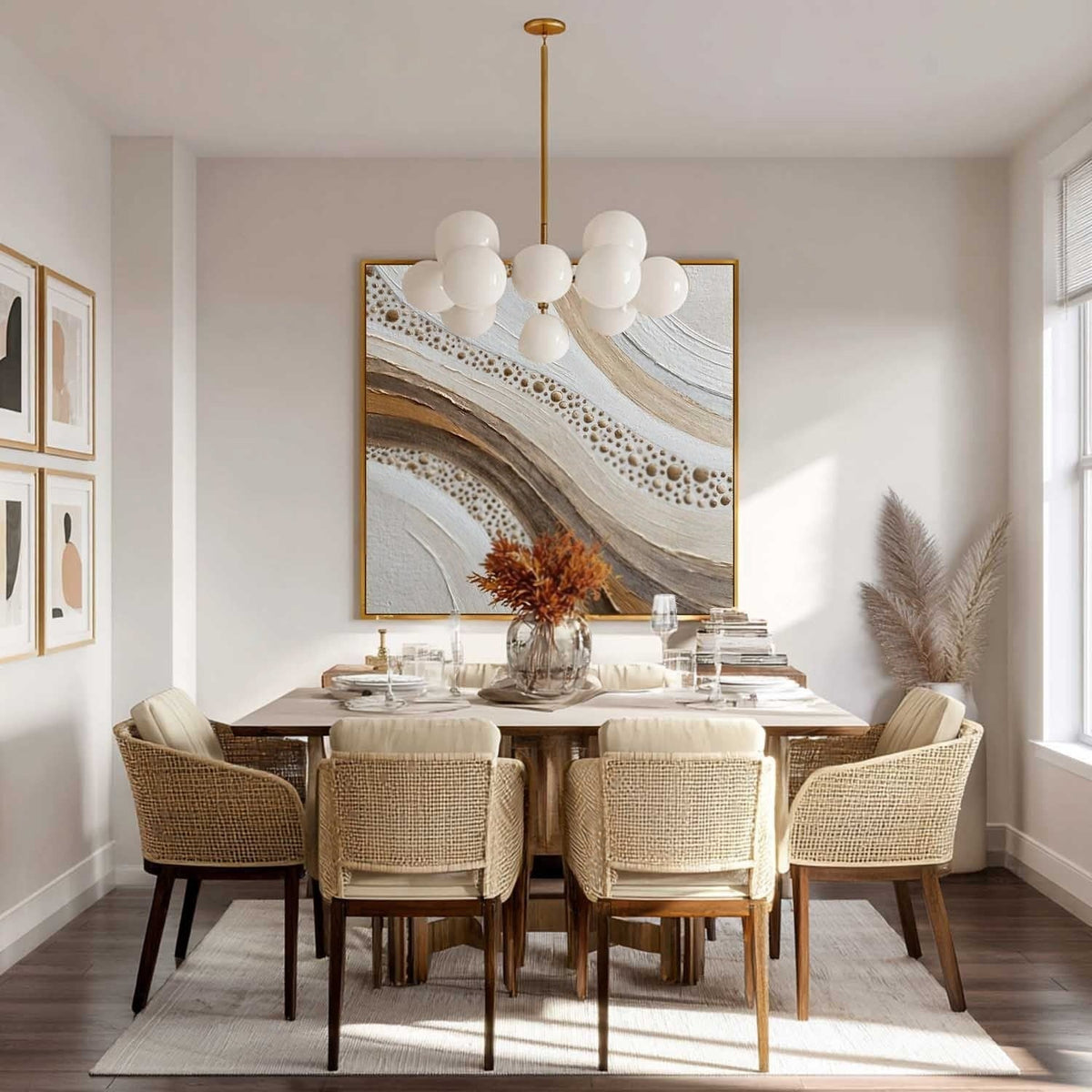 Wall Art Minimalist 3D Gold Dotted Flowing Waves