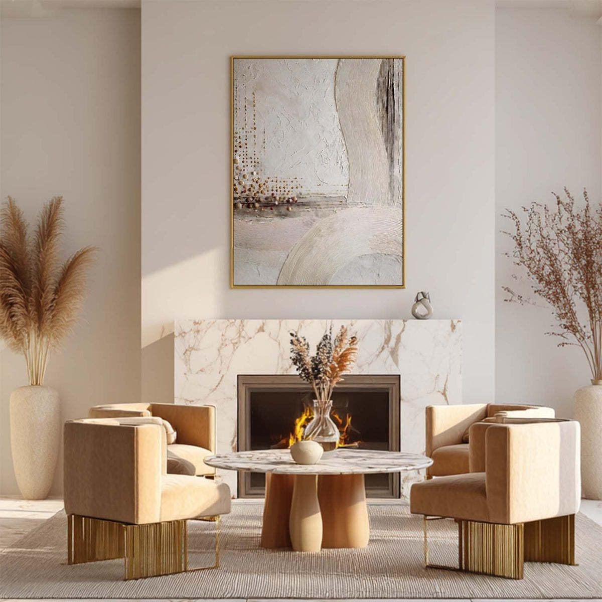 Wall Art Minimalist 3D Gold Dotted Flowing Waves