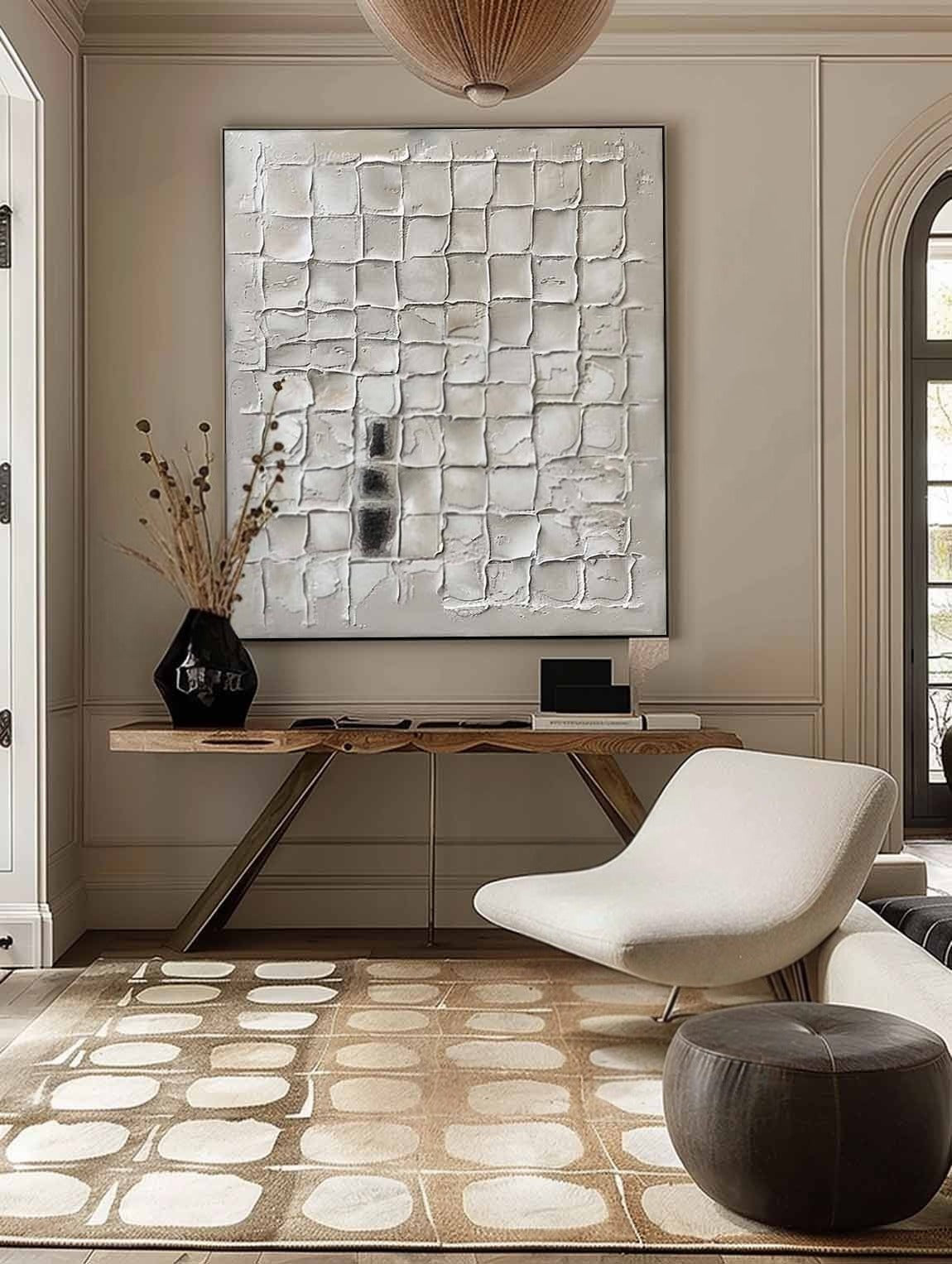 Wall Art Neutral Grid Plaster Painting