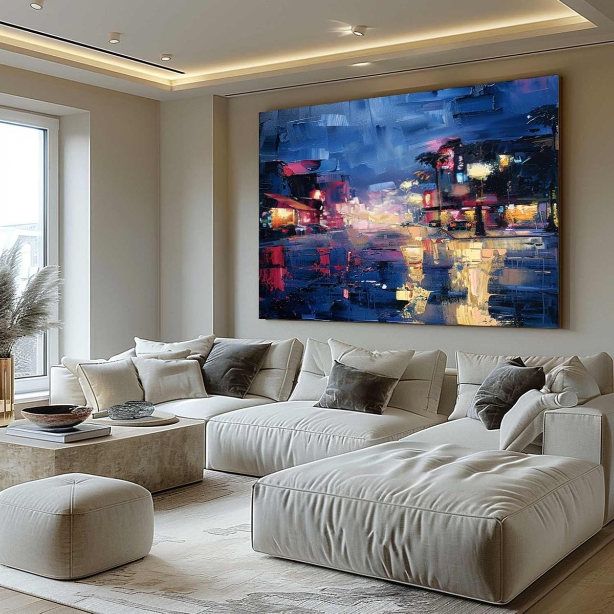 Wall Art Vibrant Rainy Night Cityscape