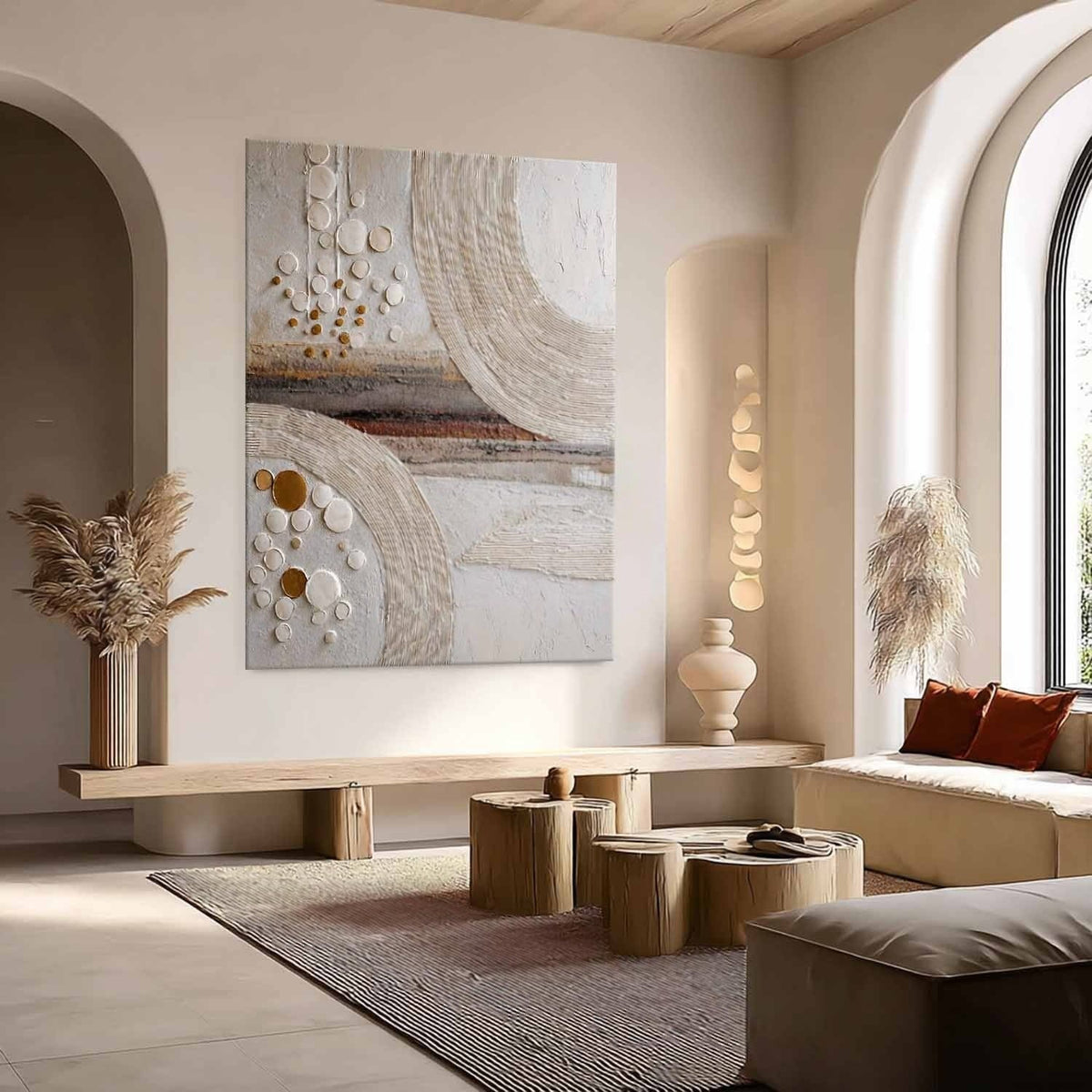 Wall Art Minimalist 3D Gold Circles Waves