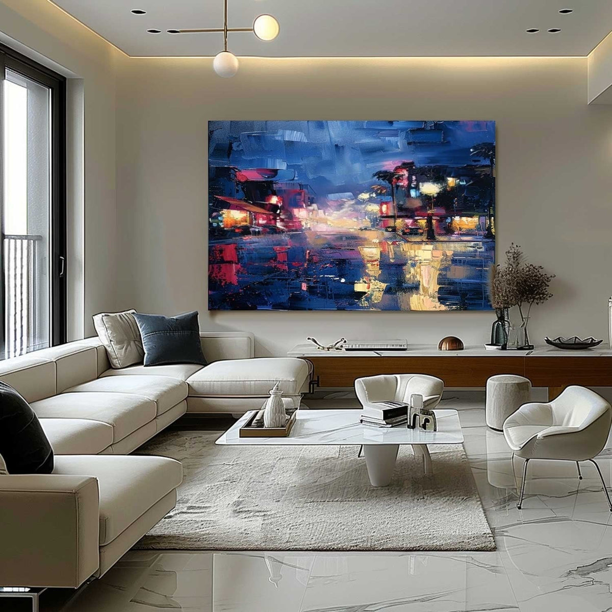 Wall Art Vibrant Rainy Night Cityscape
