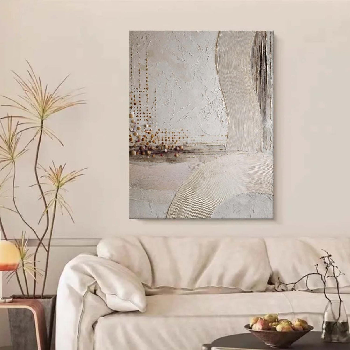 Wall Art Minimalist 3D Gold Dotted Flowing Waves