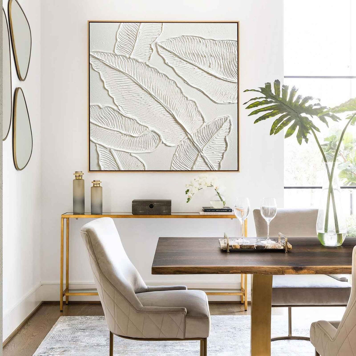 Plaster Art White 3D Leaf Texture Painting