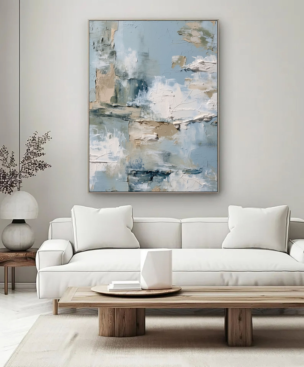 Misty Blue Abstract 3D Textured Oil Painting