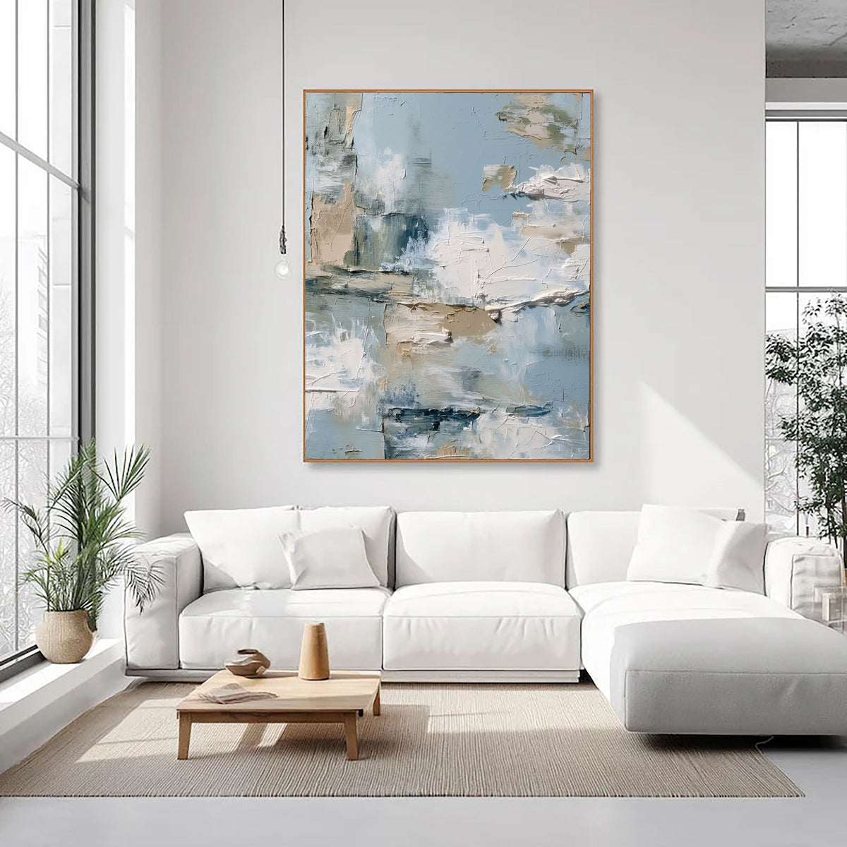 Misty Blue Abstract 3D Textured Oil Painting