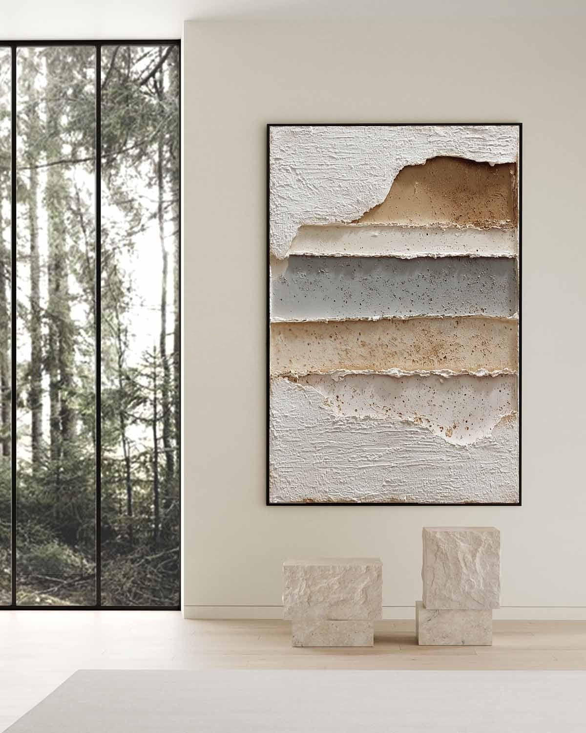 Wall Art Vertical Textured Abstract Layered Scene Muted