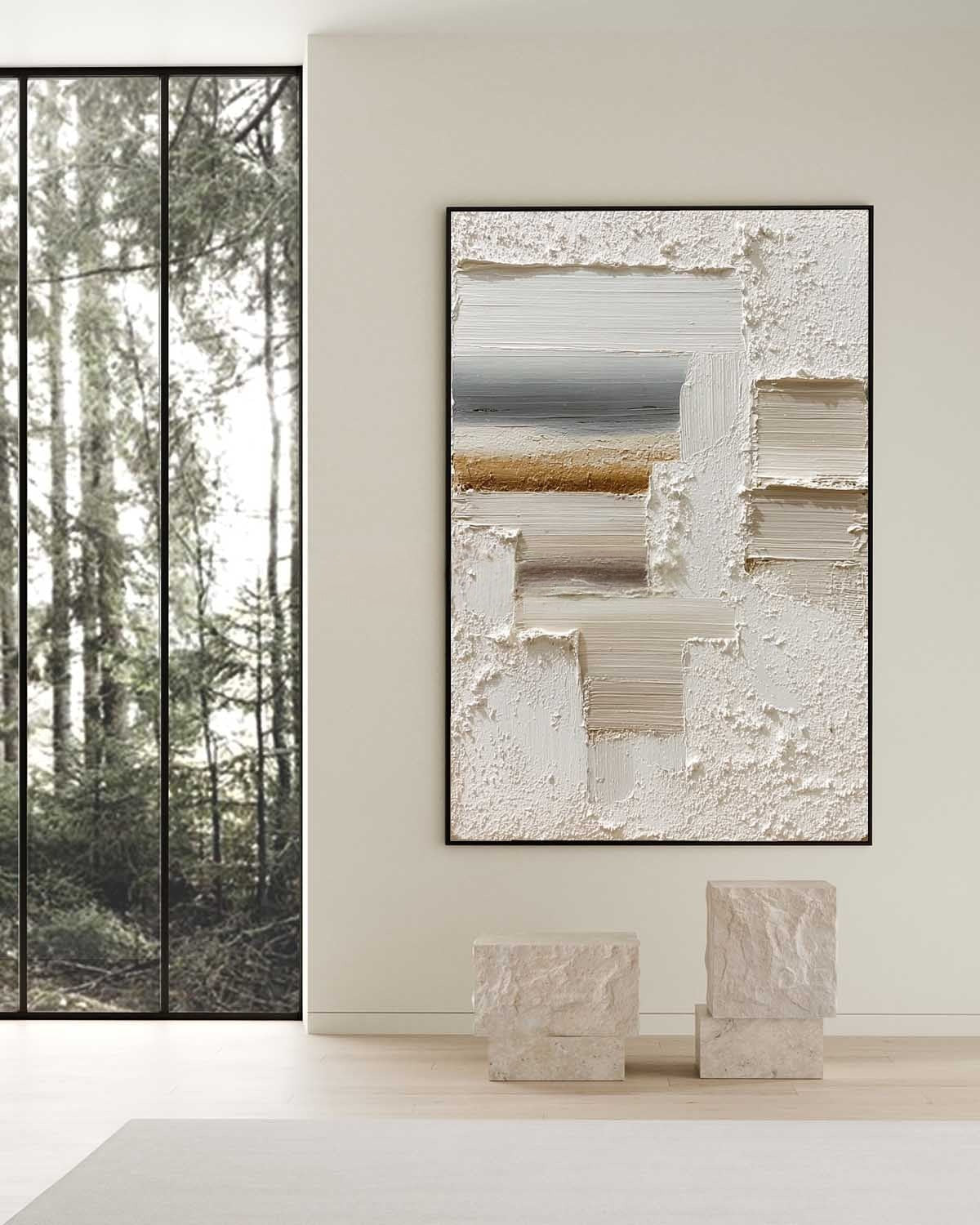 Wall Art Vertical Textured Abstract Geometric Scene Serene