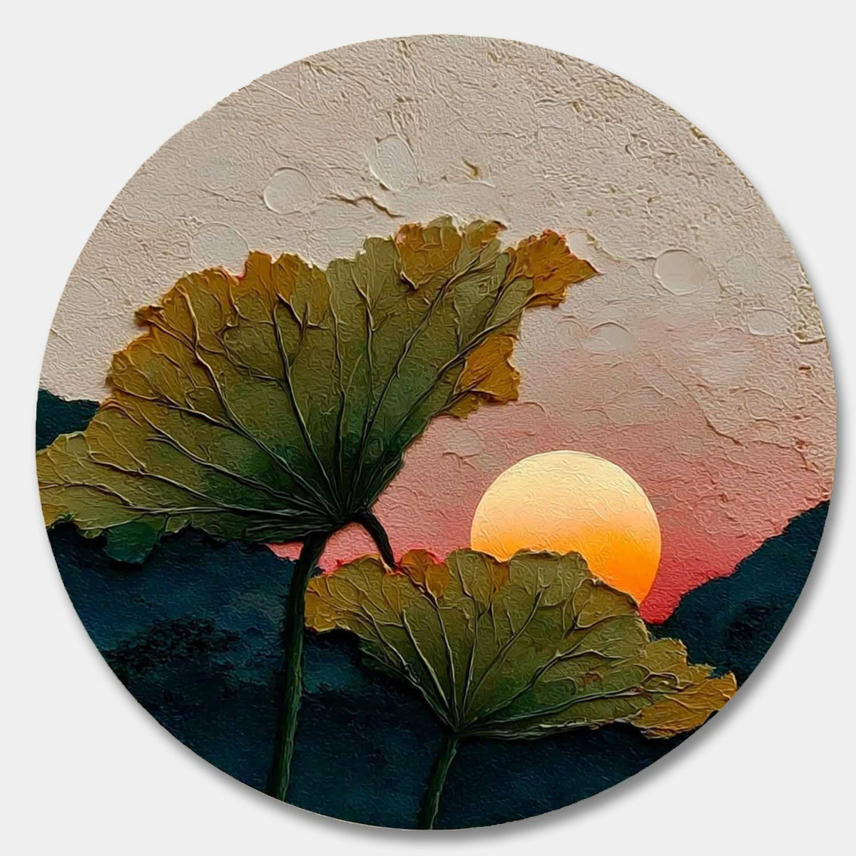 Wall Art Round Lotus Leaves Pink Sunset