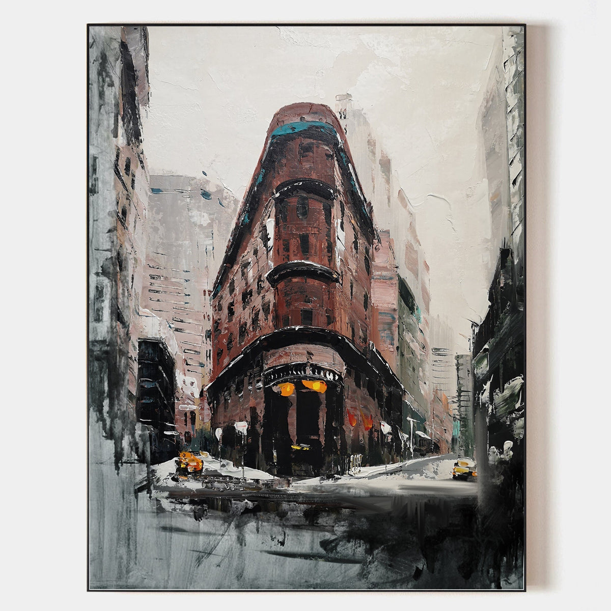 Vintage Urban Building Snowy Street Wall Art