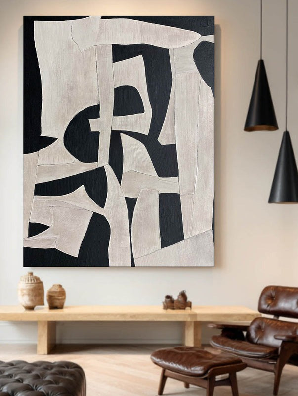 Textured Geometric Monochrome Abstract Painting