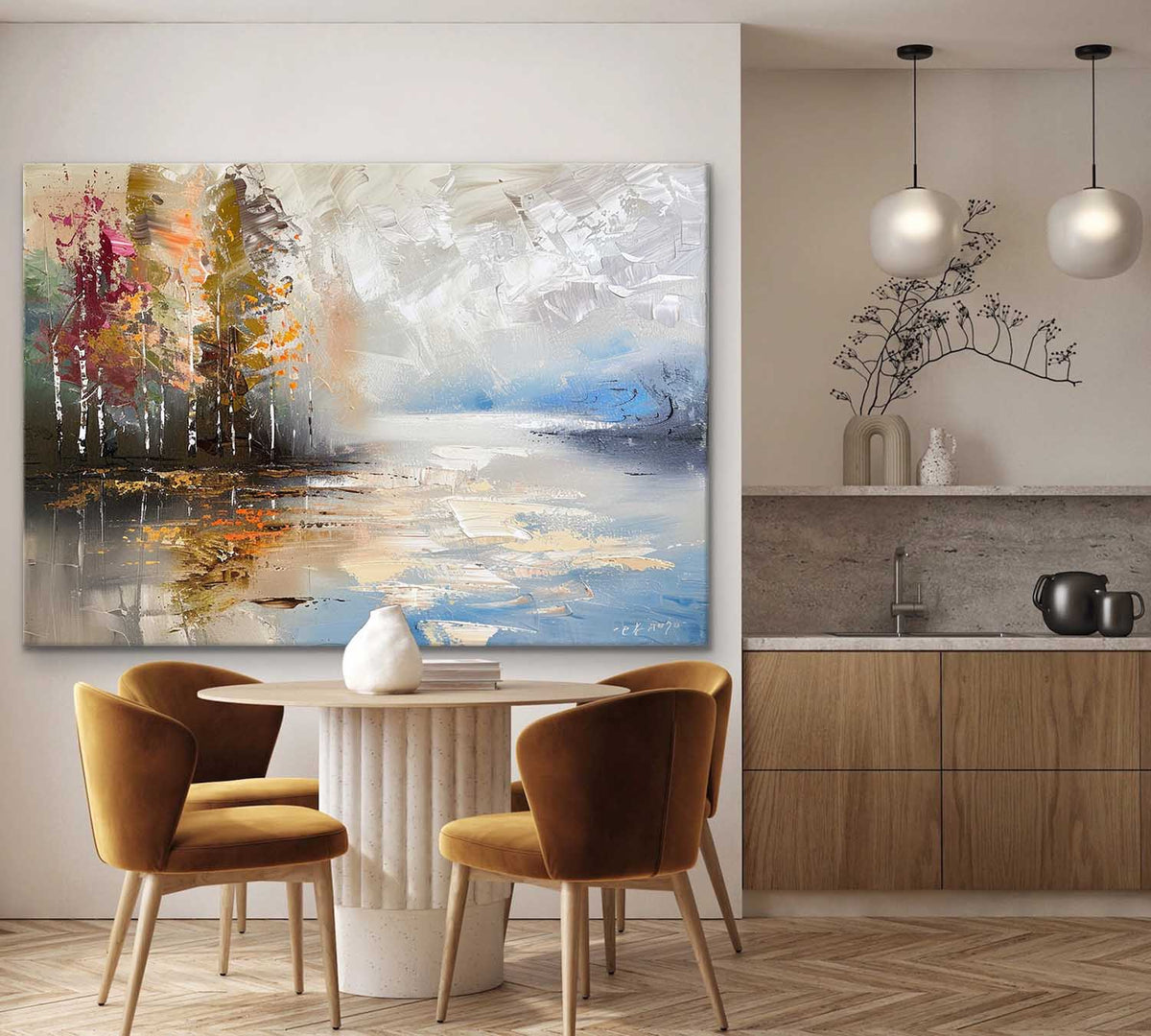 Autumn Lakeside Impasto Painting