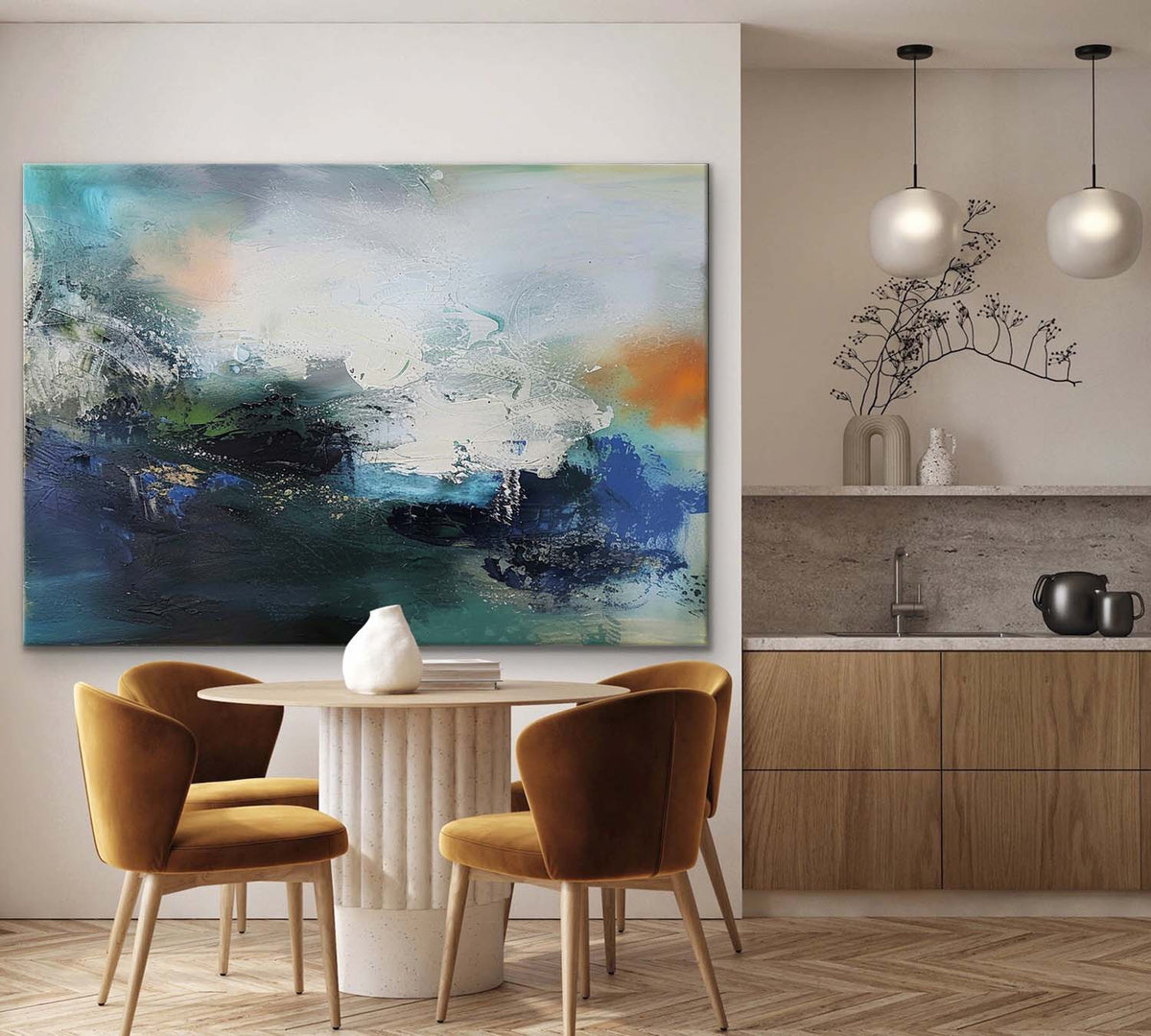 Wall Art Misty Abstract Landscape Layered Fluid