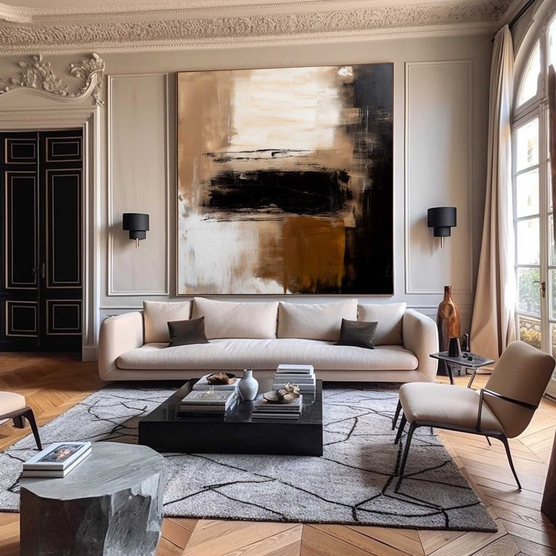 Wall Art Abstract Black Beige Painting