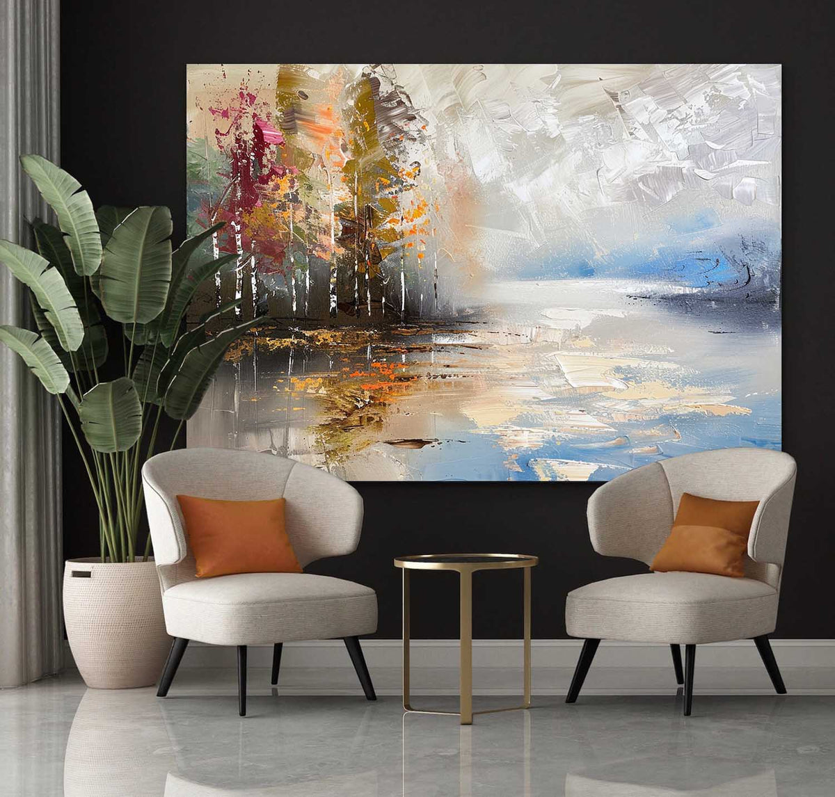 Autumn Lakeside Impasto Painting