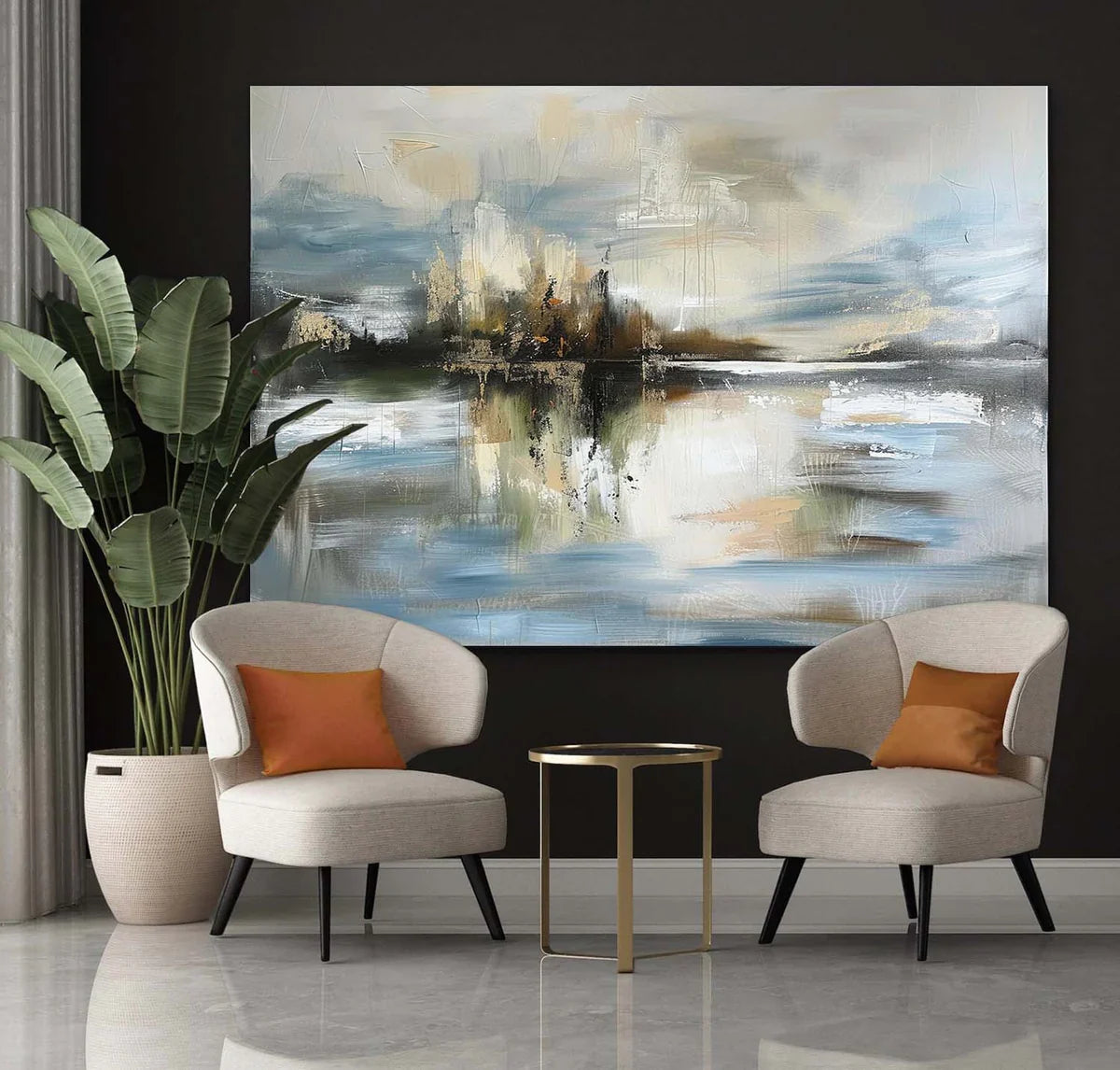 Tactile Misty Landscape Oil Painting Lake Reflection