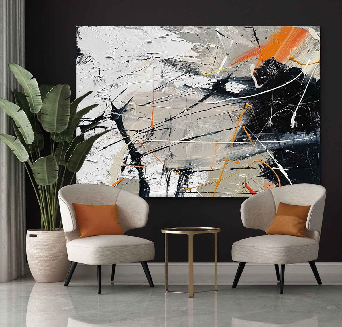 Wall Art Abstract Expressionist Bold Strokes Orange