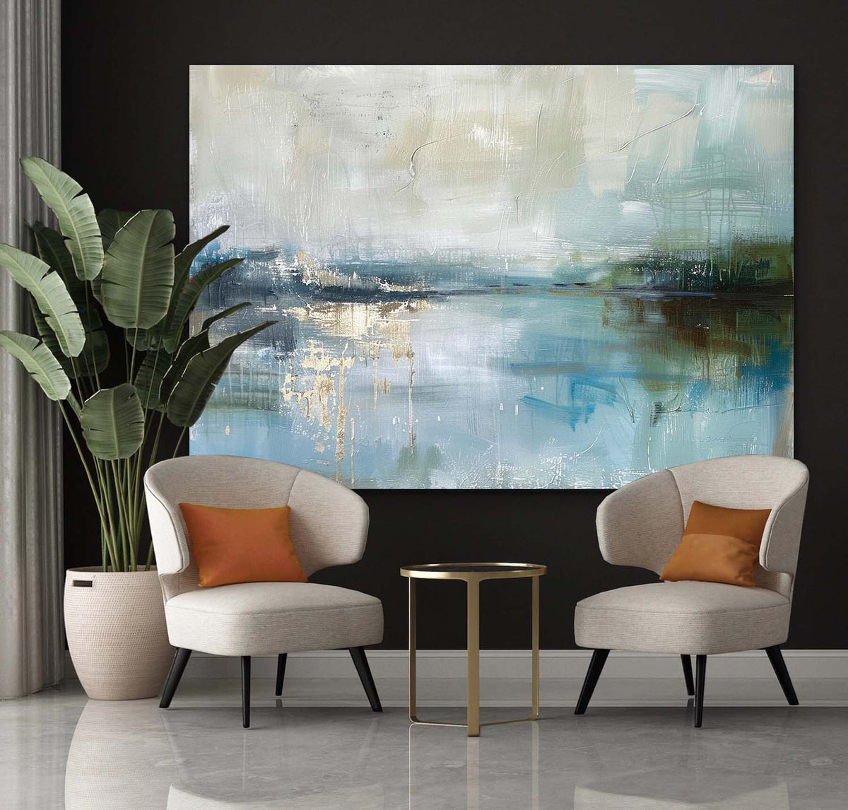 Blue Water Landscape Abstract Oil Painting
