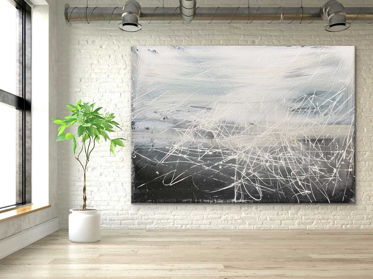 Textured Monochrome Strokes Oil Painting Framed Sleek
