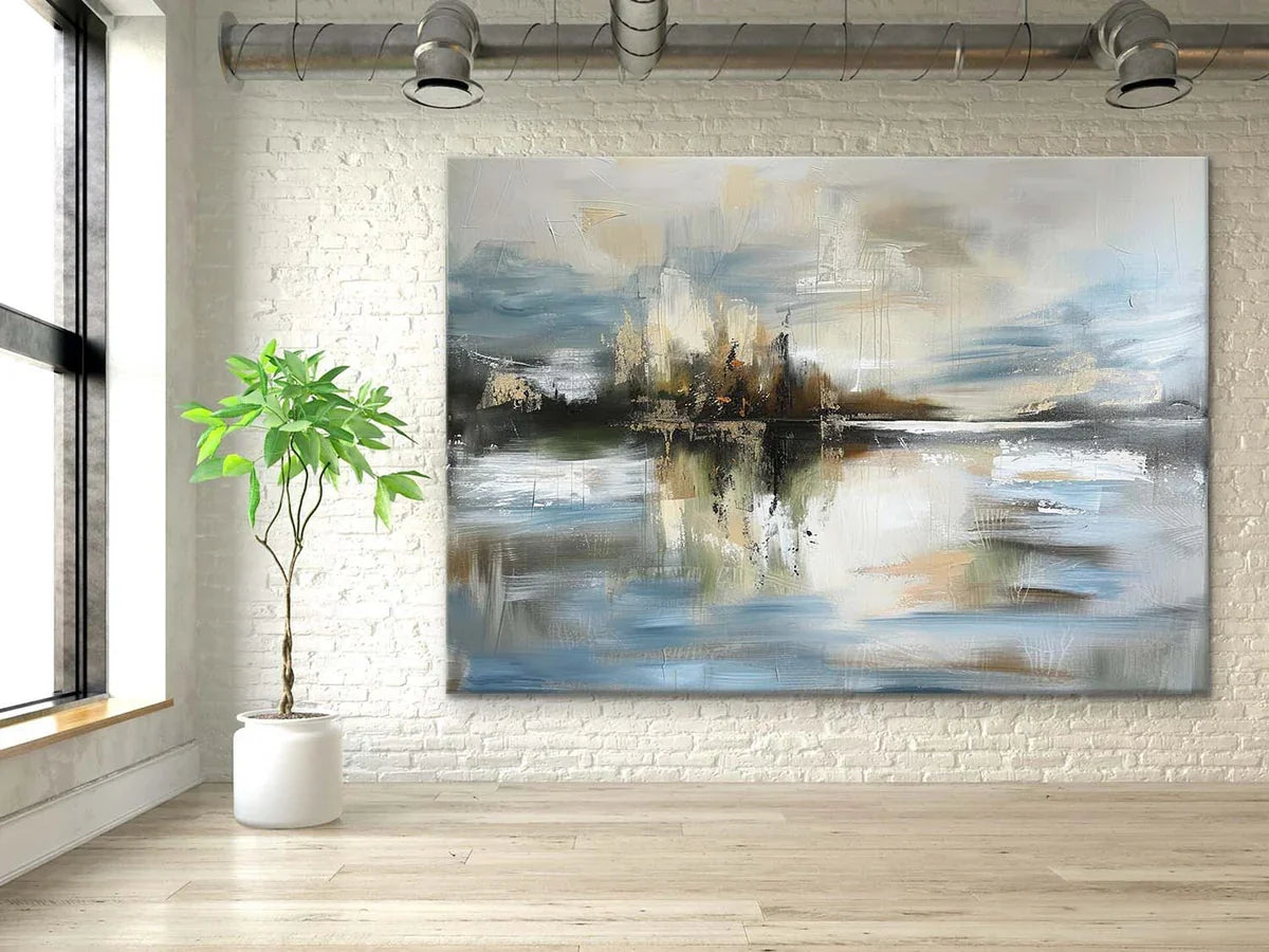 Tactile Misty Landscape Oil Painting Lake Reflection