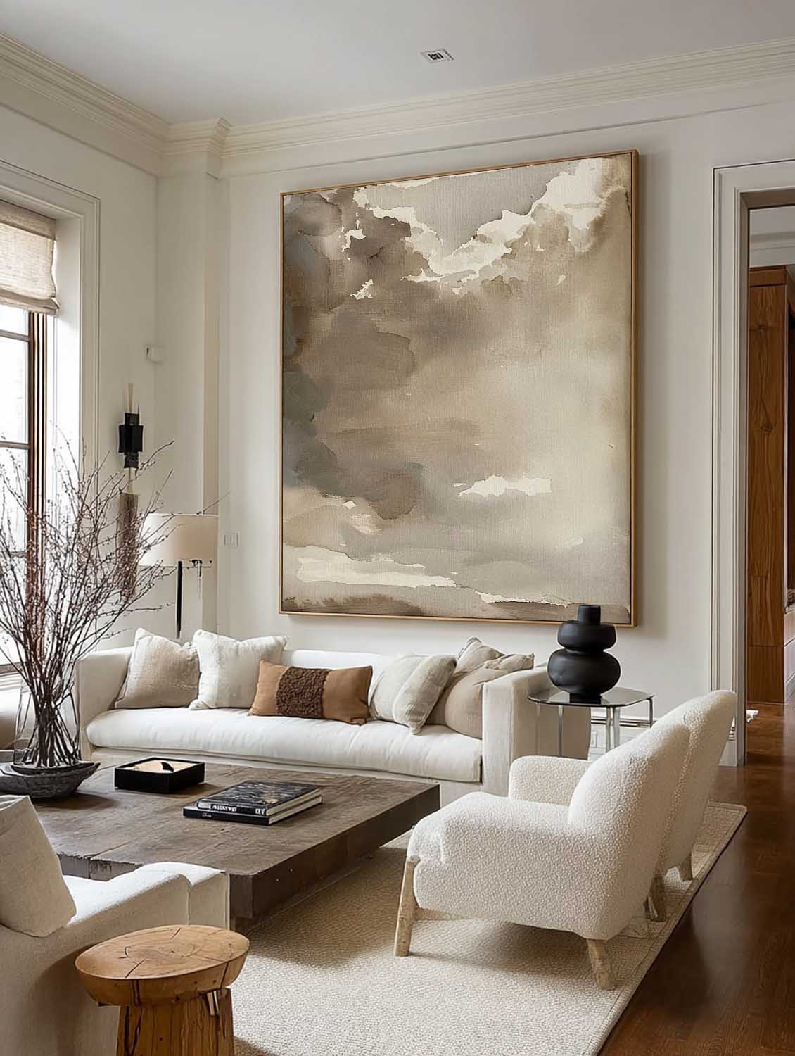 Misty Silence Neutral Abstract Oil Painting