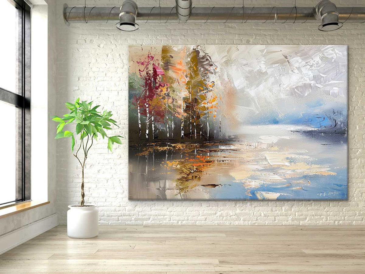 Autumn Lakeside Impasto Painting