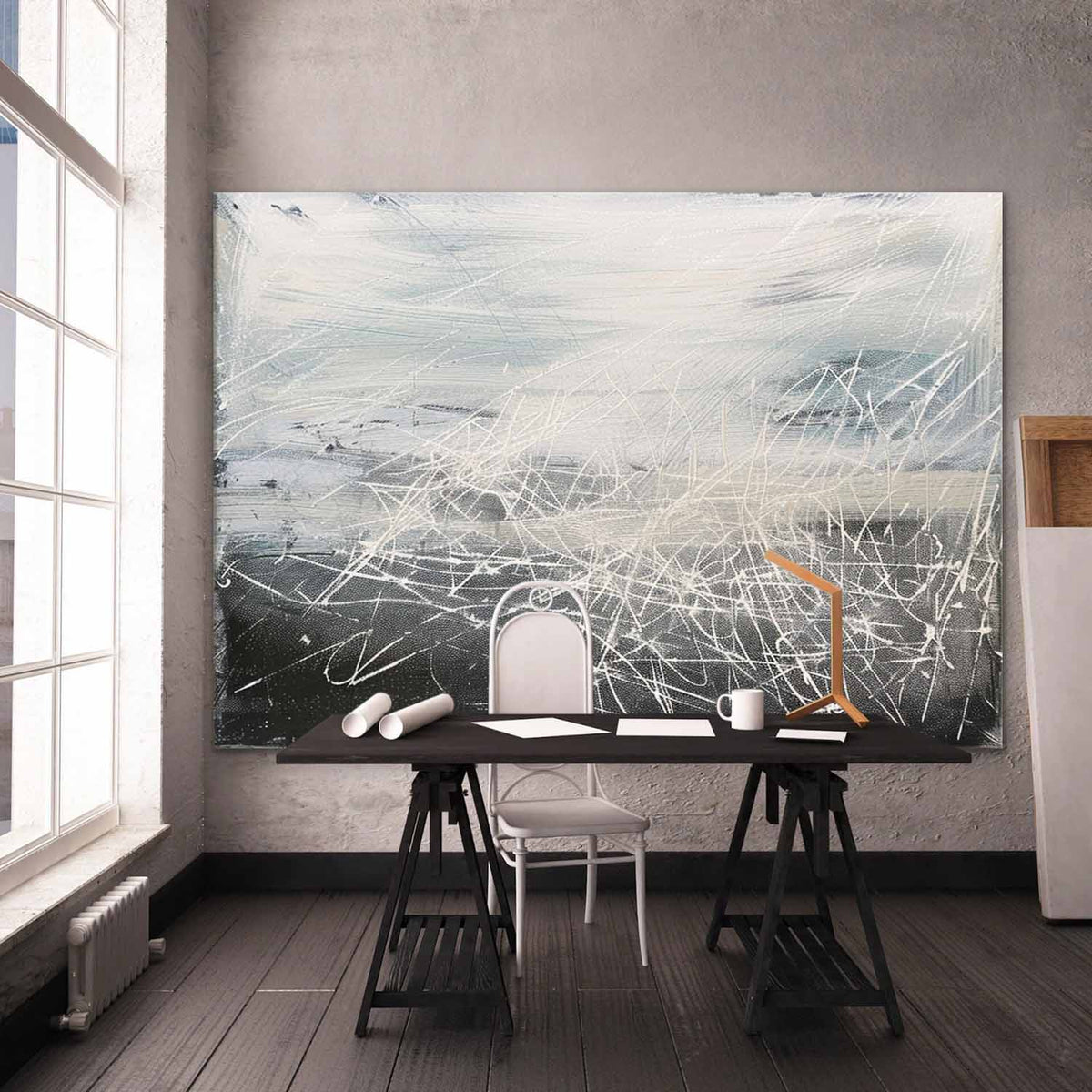 Textured Monochrome Strokes Oil Painting Framed Sleek
