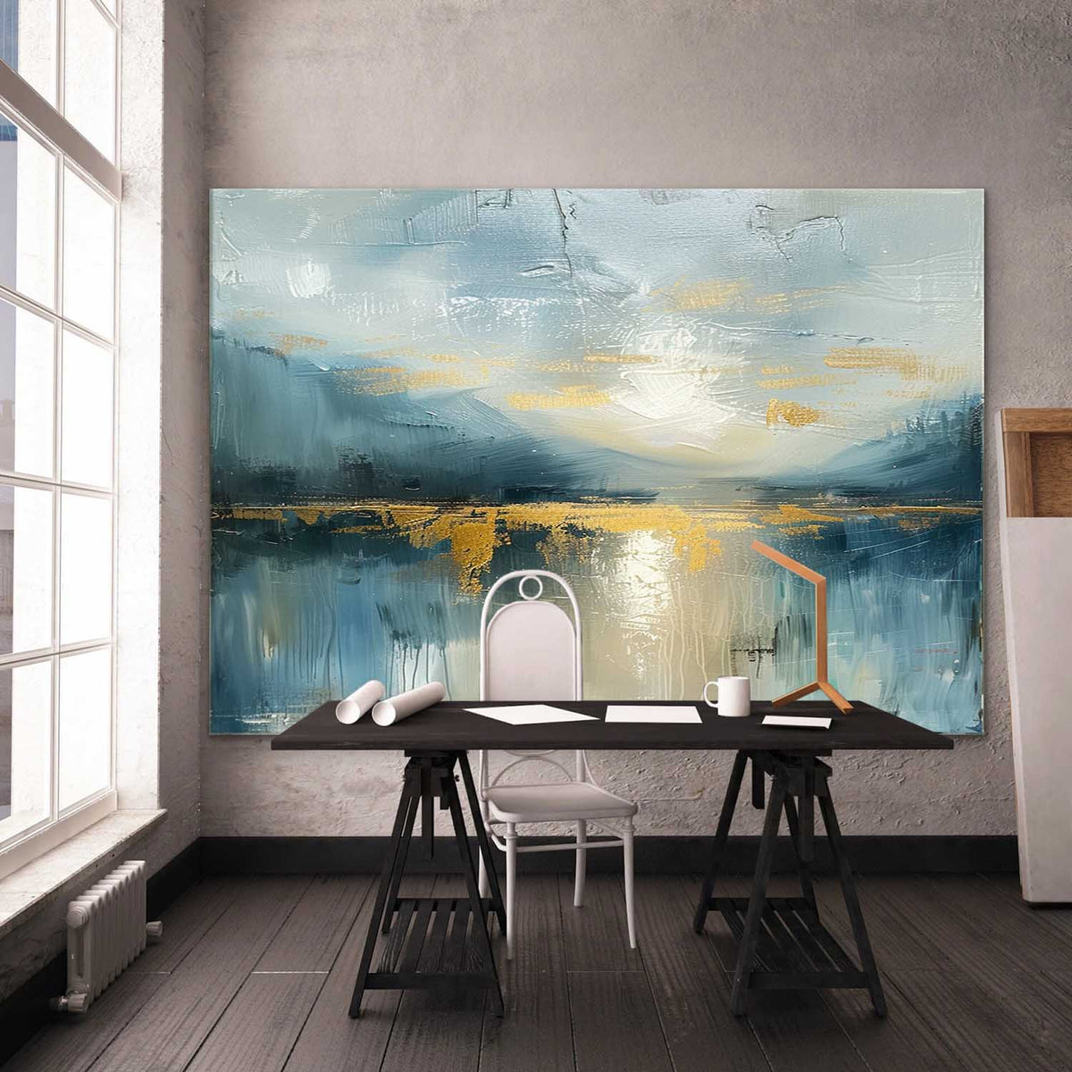 Wall Art Impressionist Serene Lake Sunset Gold Foil