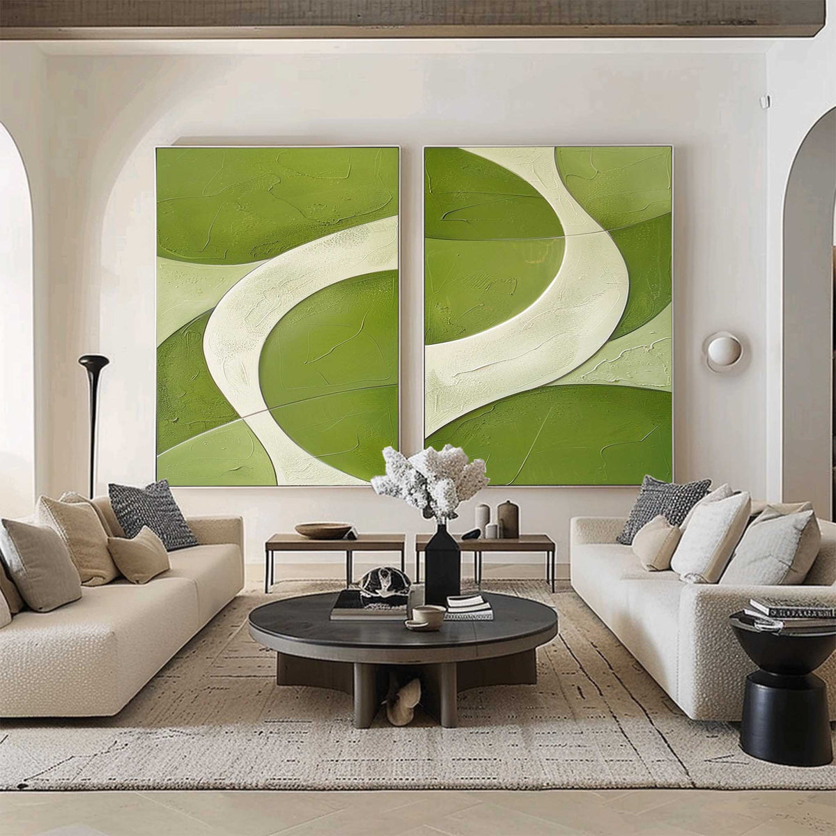 Green White Flowing Abstract Painting