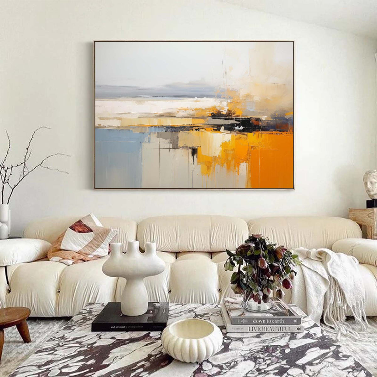 Abstract Coastal Landscape Oil Painting Bold Orange