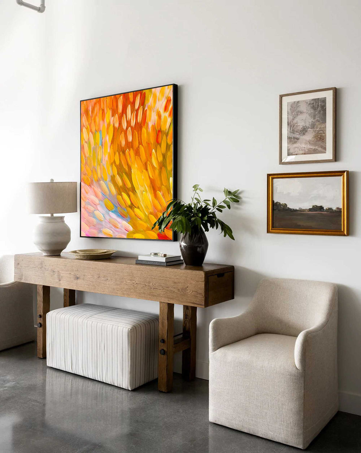 Orange Petal‑Brush Canvas Wall Art