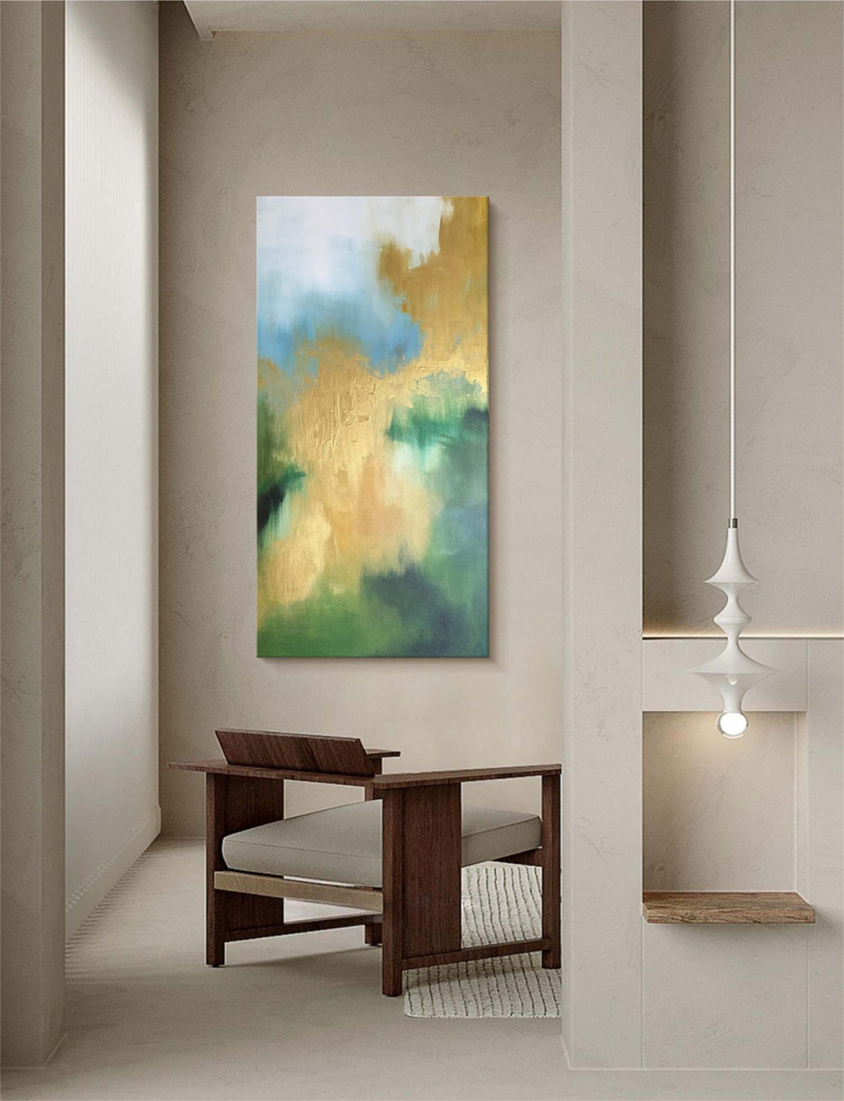 Luxury Gold Leaf Oil Painting Blue Green