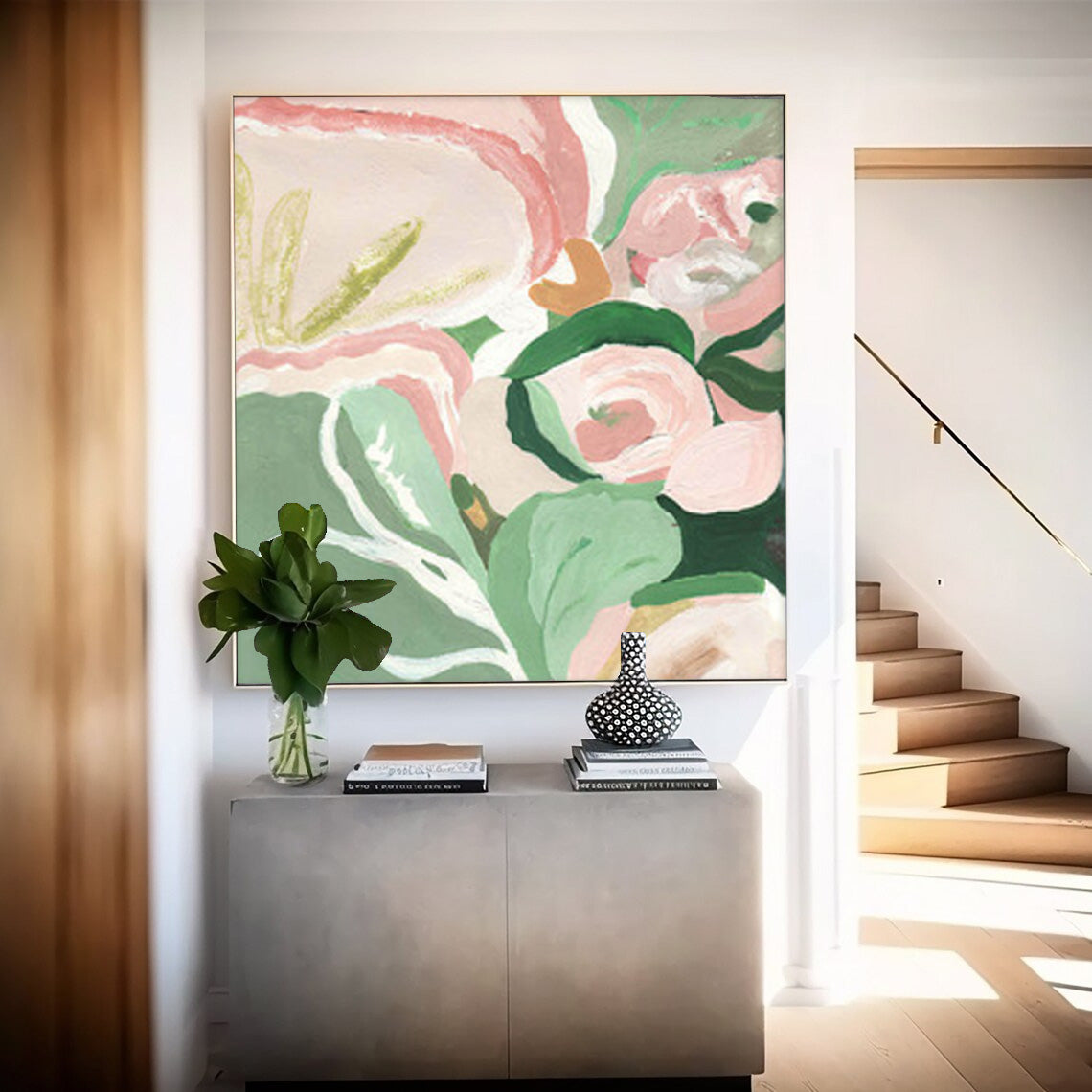 Modern Abstract Floral Painting Soft Pastels