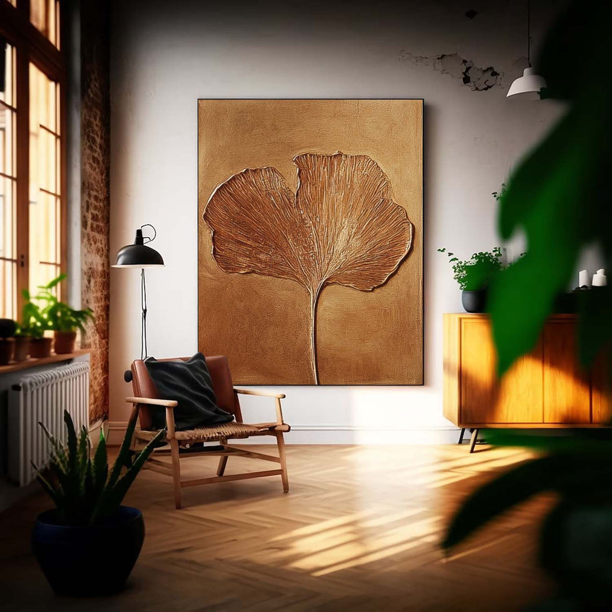 Textured Ginkgo Leaf Painting Luxurious