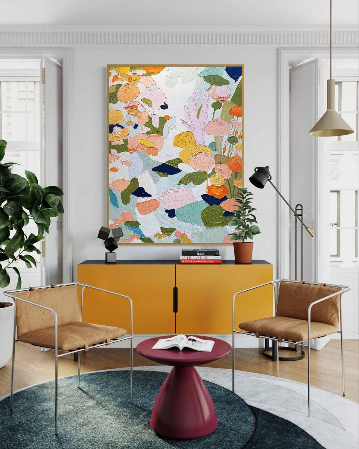 Textured Floral Impasto Painting Vibrant Pastels