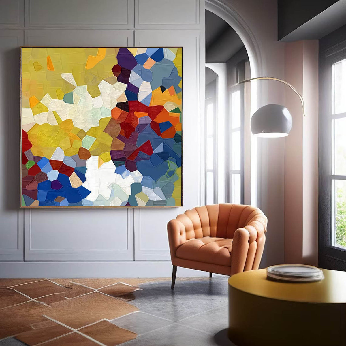 Mosaic-Style Painting Vibrant Color Blocks
