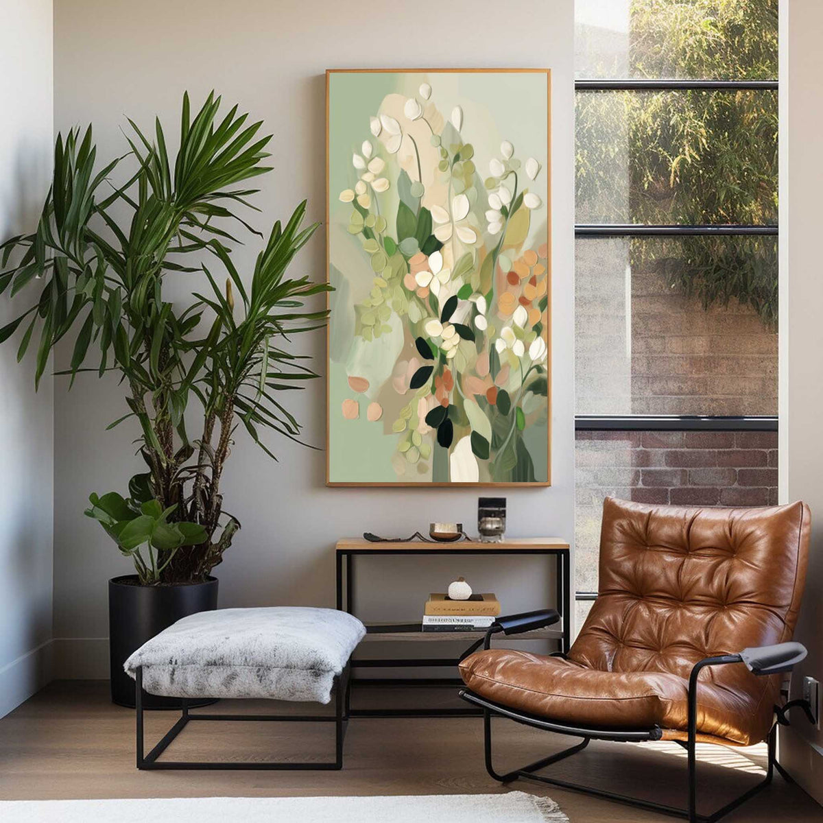 Modern Abstract Floral Painting Soft Green