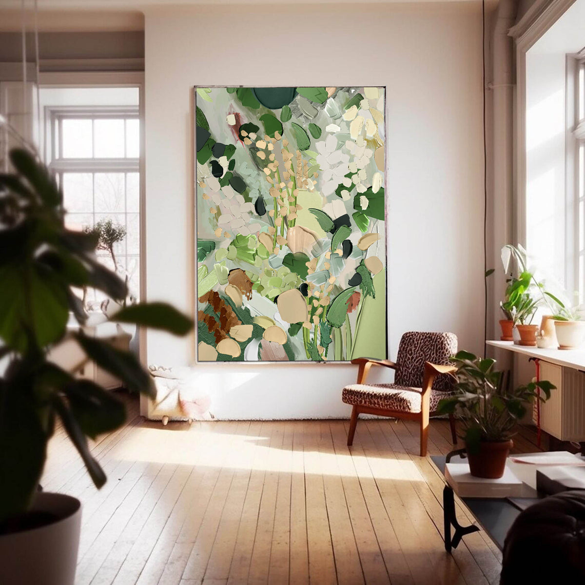 Verdant Garden Abstract Floral Oil Painting