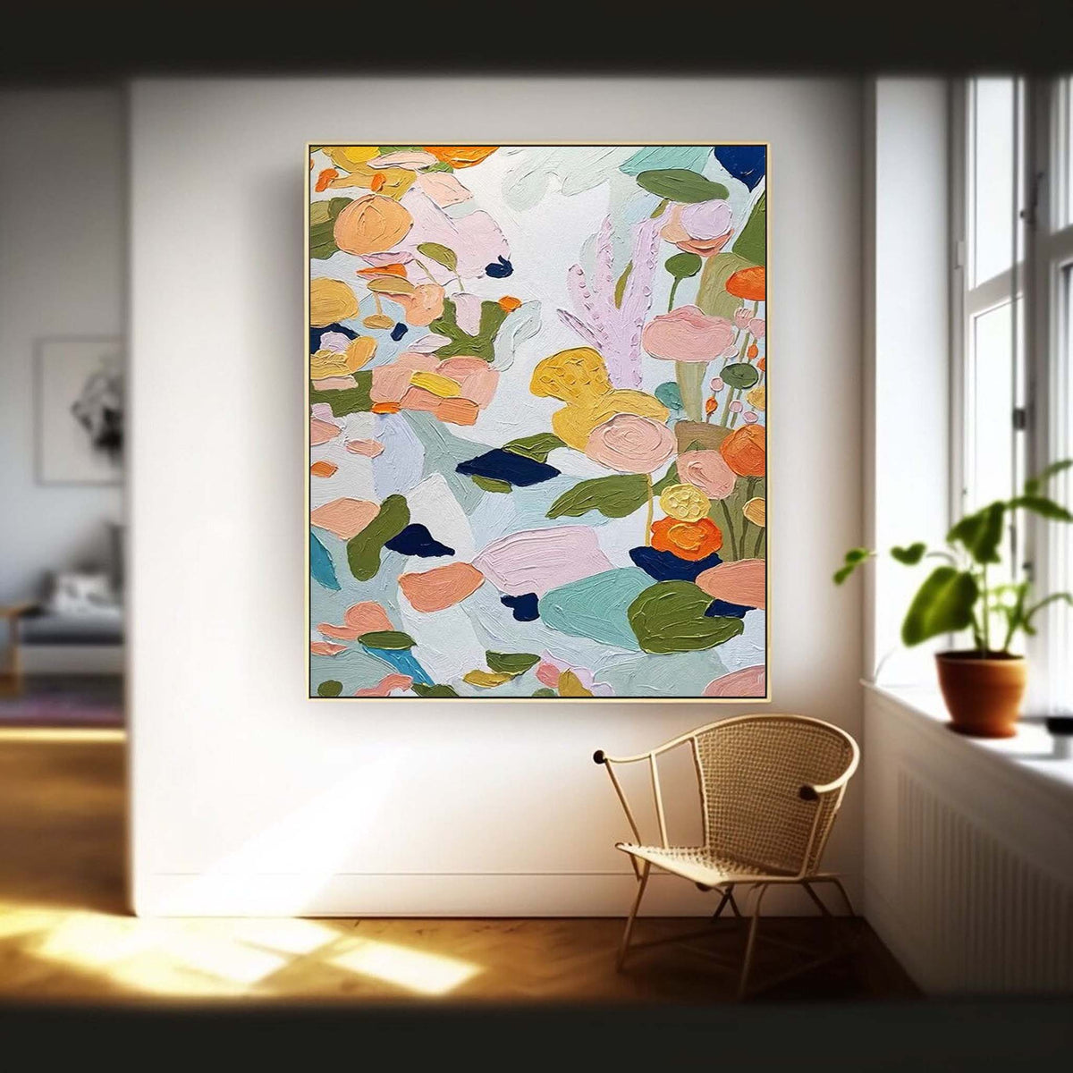 Textured Floral Impasto Painting Vibrant Pastels