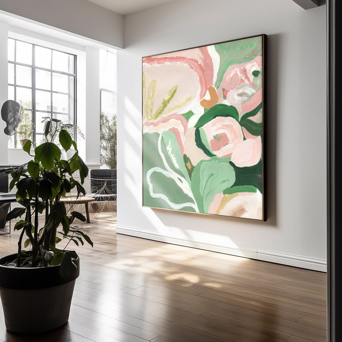 Modern Abstract Floral Painting Soft Pastels