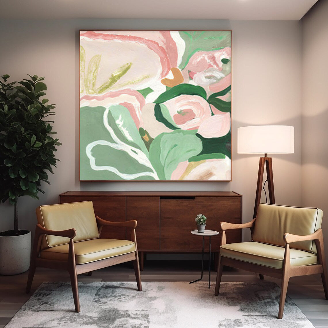 Modern Abstract Floral Painting Soft Pastels