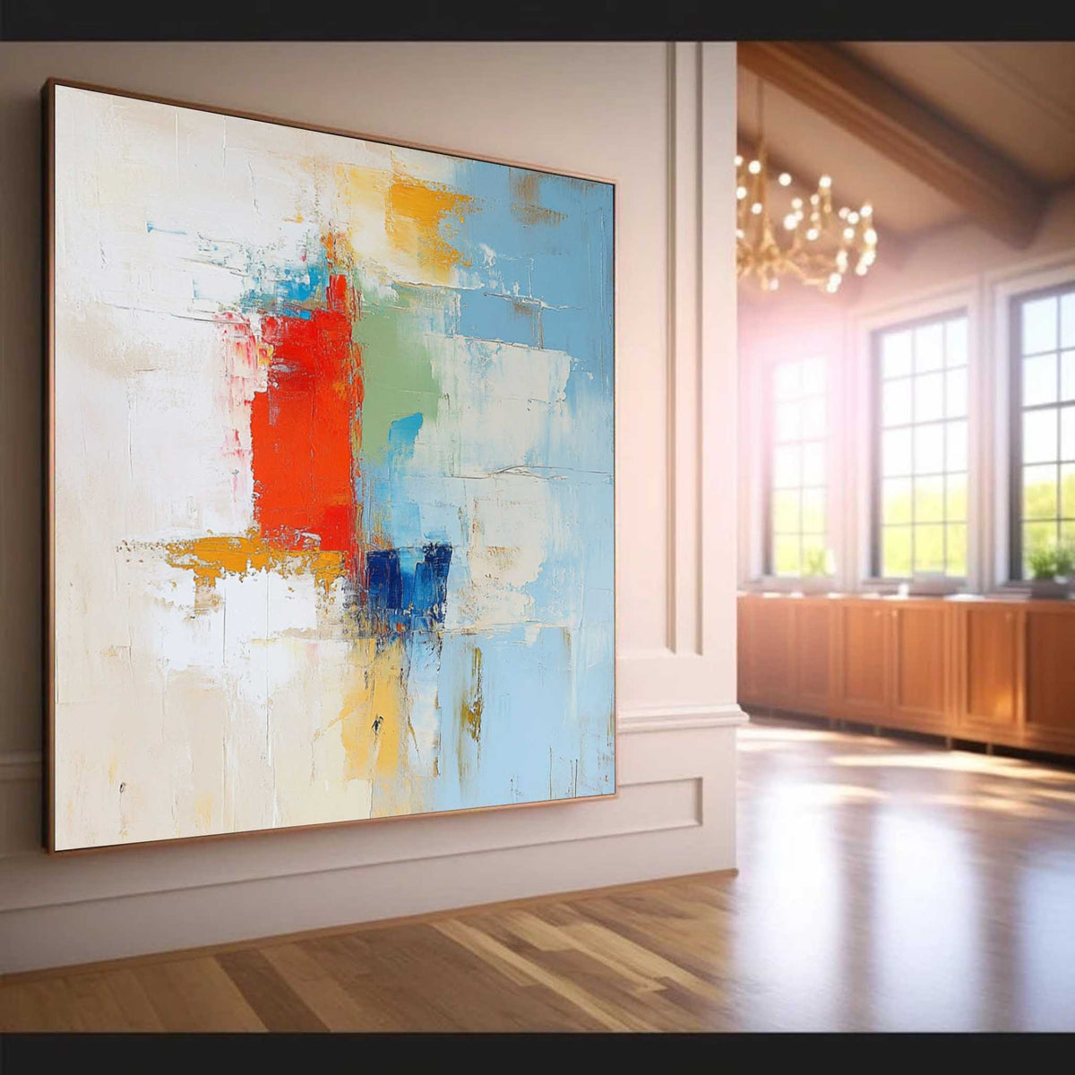 Soft Abstract Color Block Oil Painting Red Blue